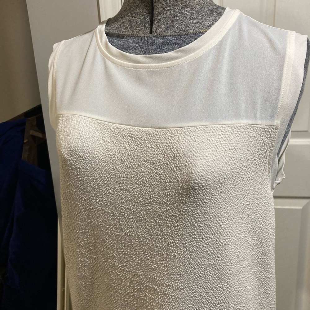 Loft White Sleeveless Mesh Top Blouse